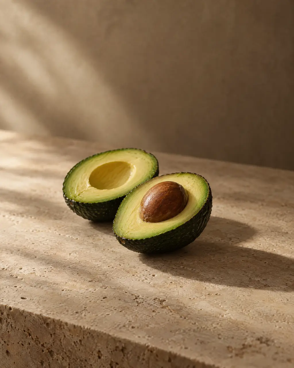 Avocado, photographed on stone.