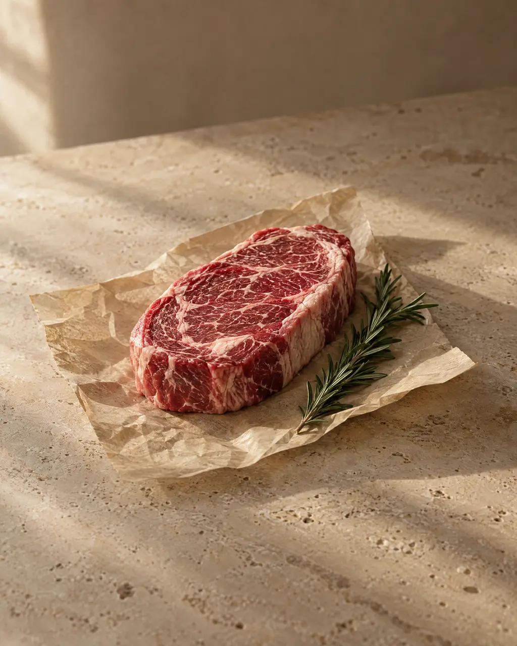 Beef, photographed on stone.