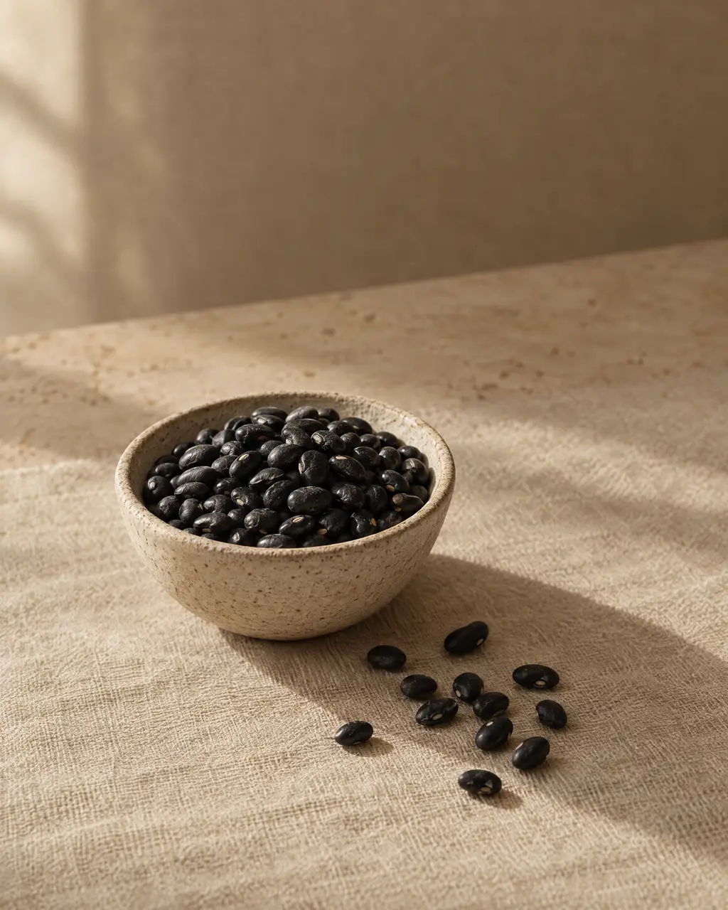 Black beans, photographed on stone.