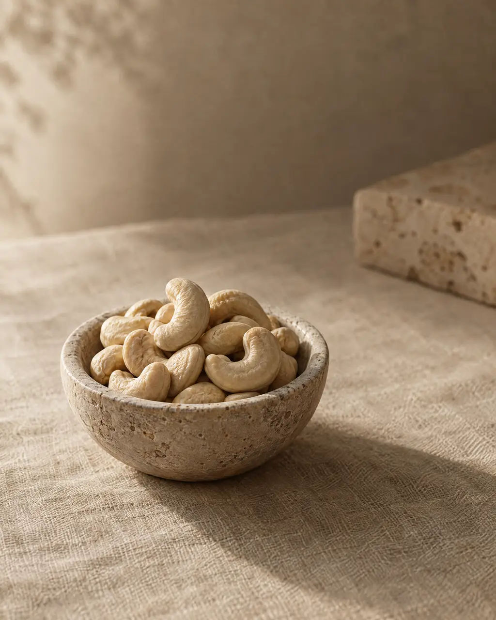 Cashews, photographed on stone.