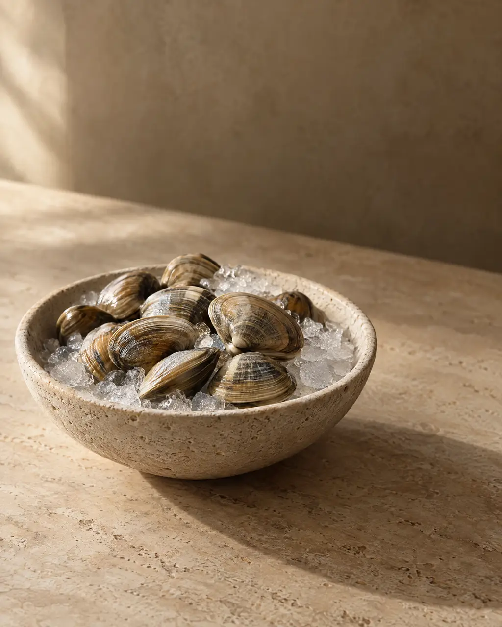 Clams, photographed on stone.
