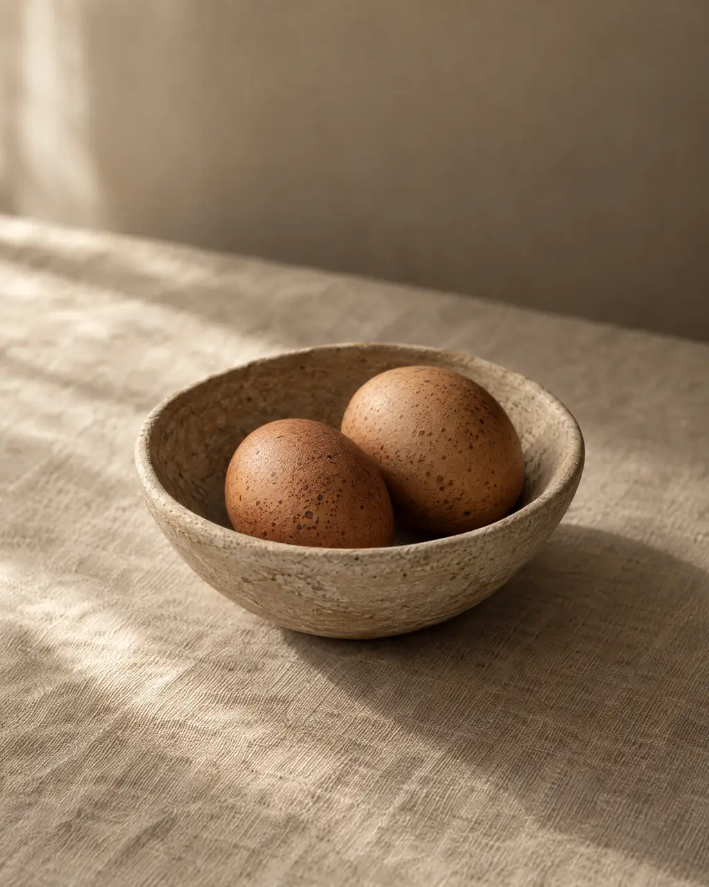 Eggs, photographed on stone.