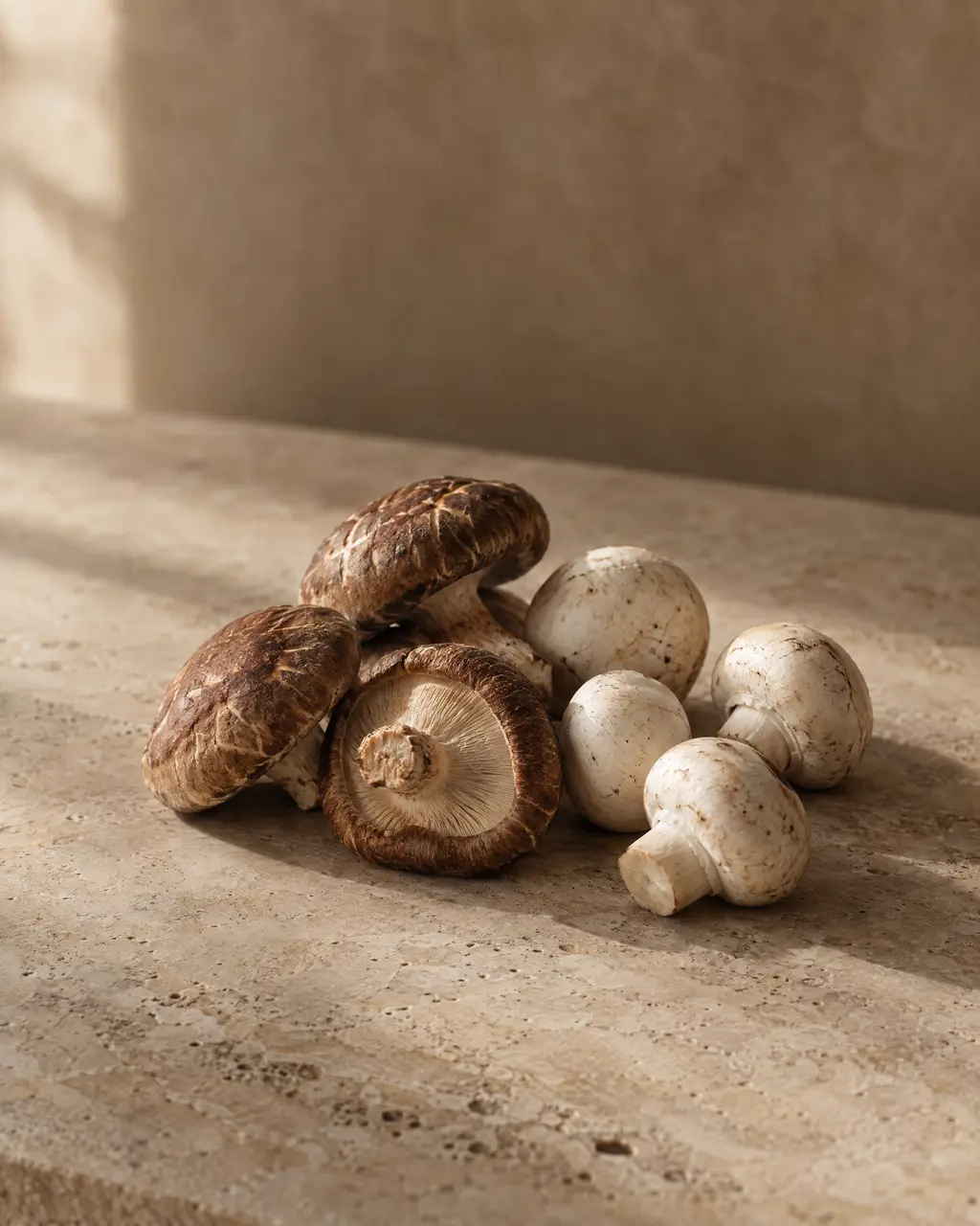 Mushrooms, photographed on stone.