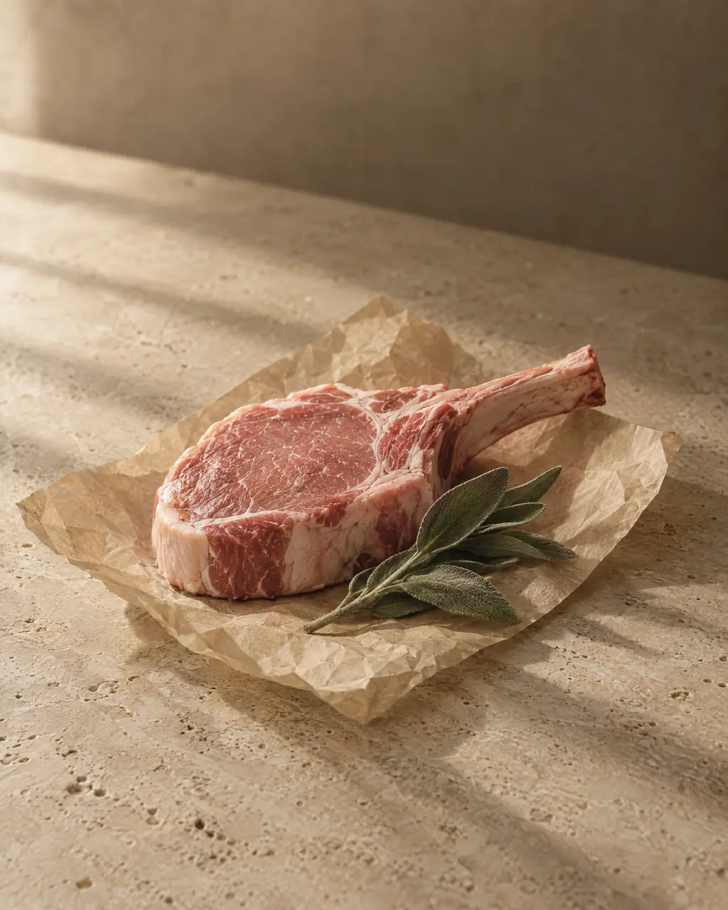 Pork, photographed on stone.