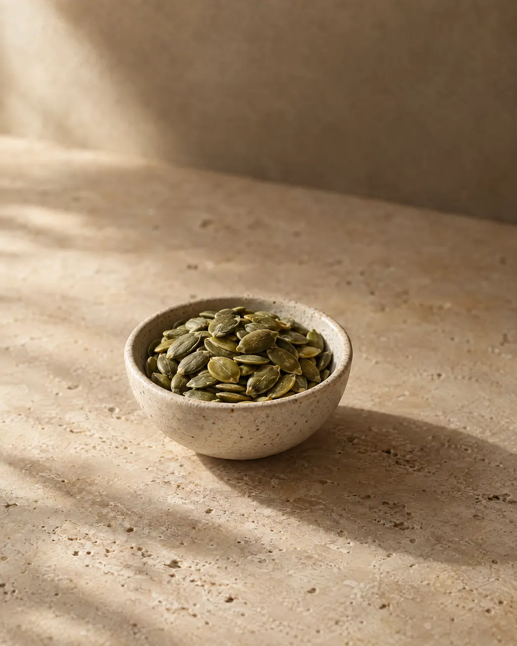 Pumpkin seeds, photographed on stone.