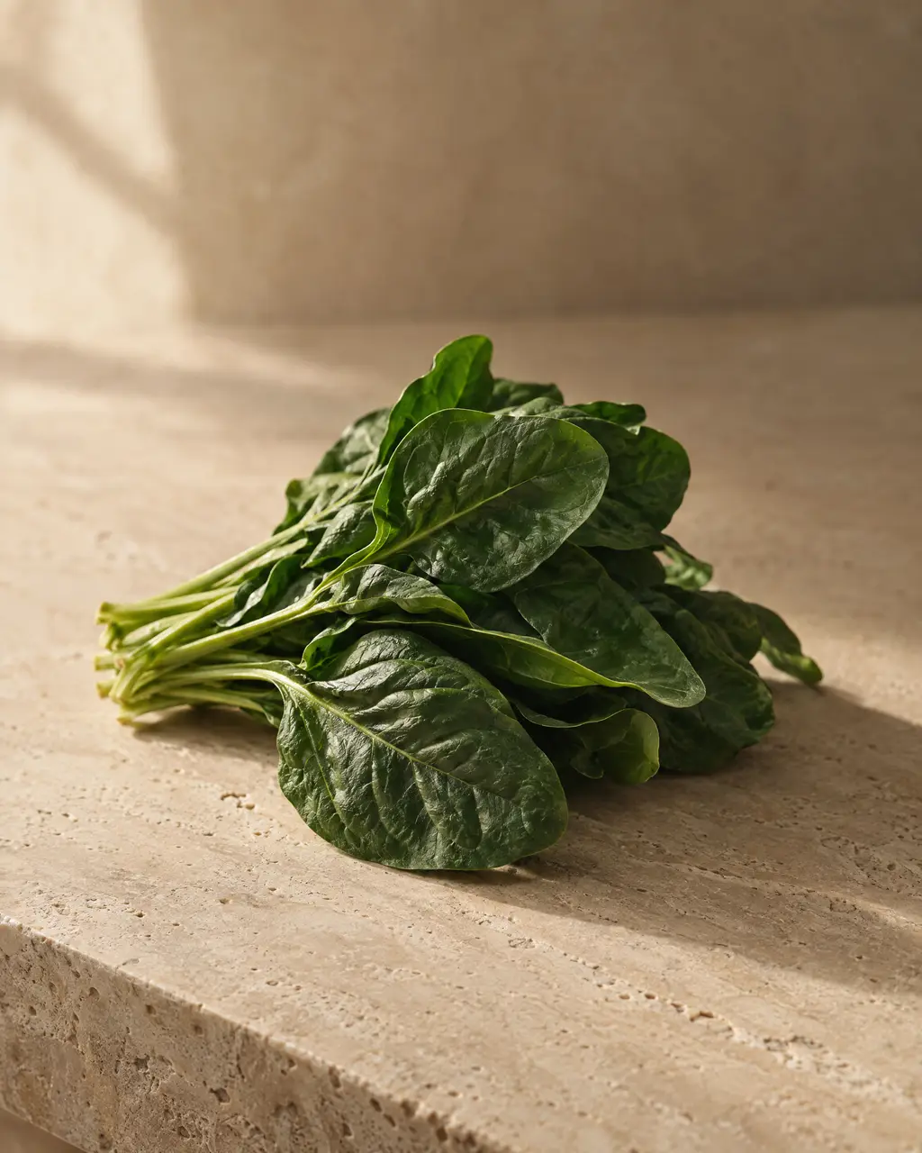 Spinach, photographed on stone.