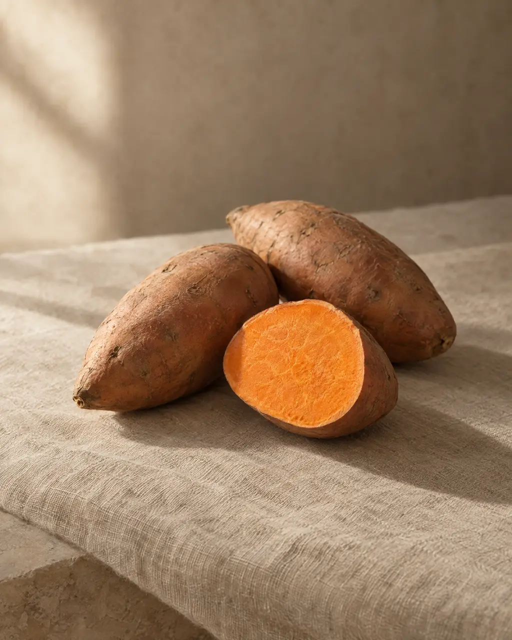 Sweet potato, photographed on stone.