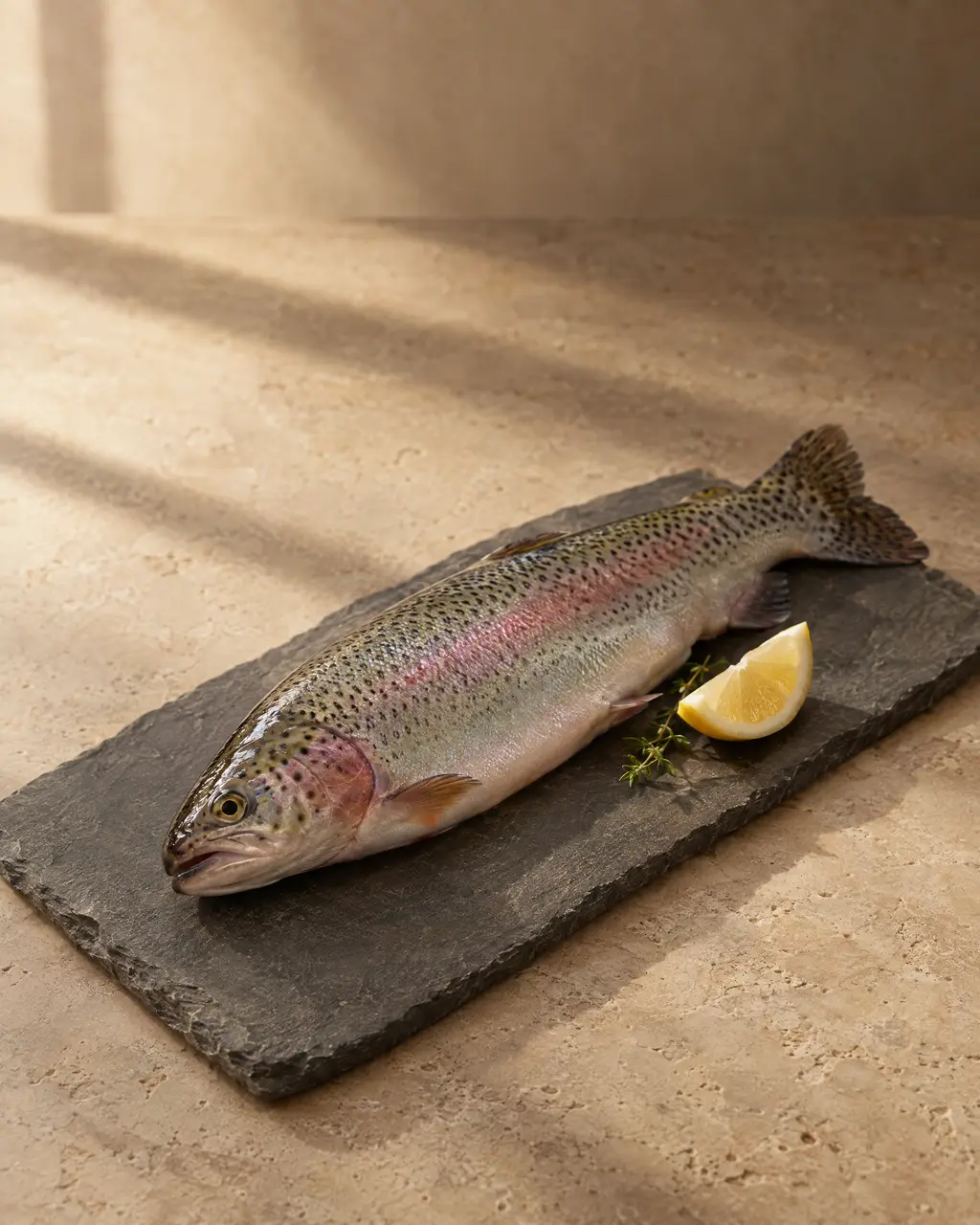 Trout, photographed on stone.