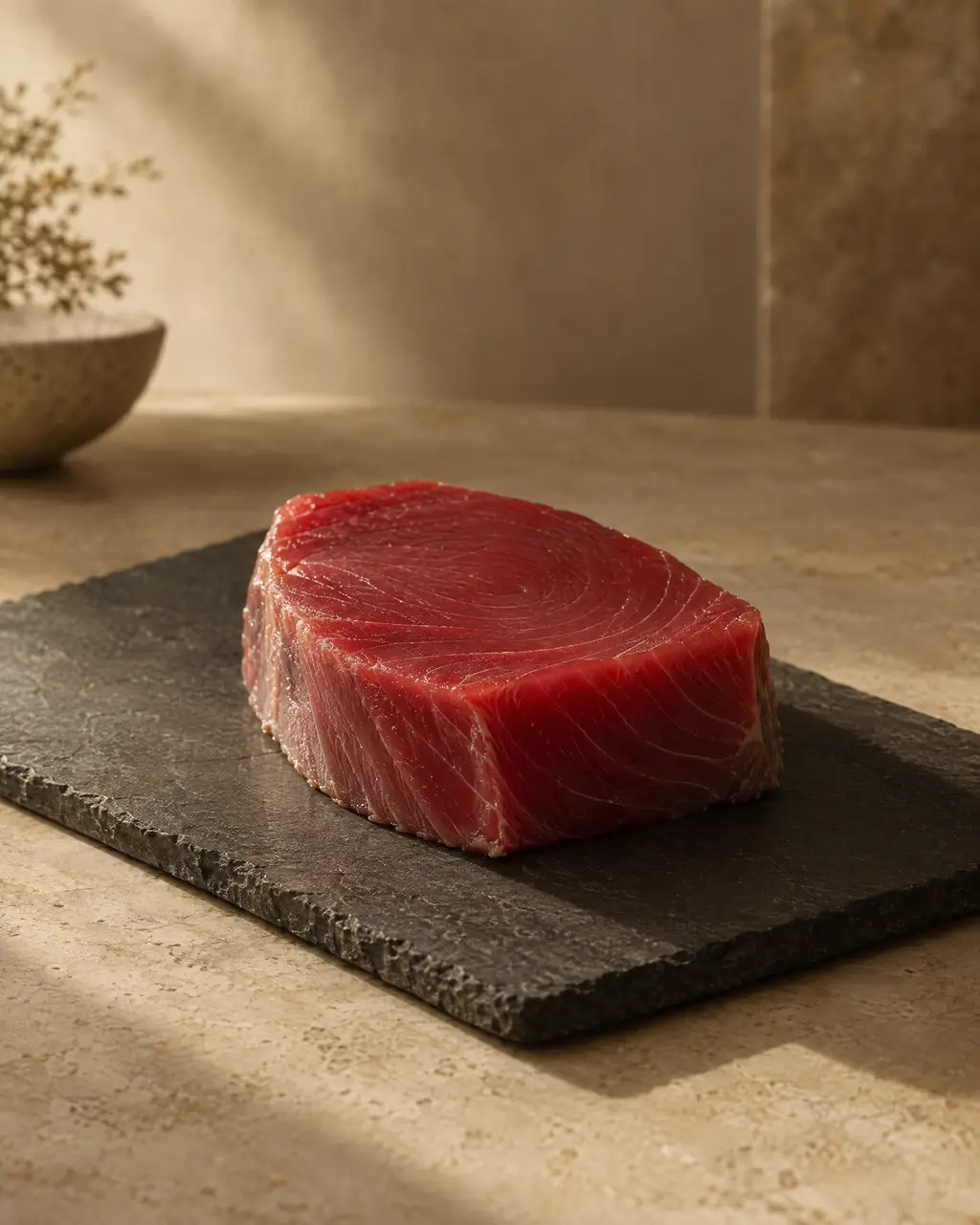 Tuna, photographed on stone.