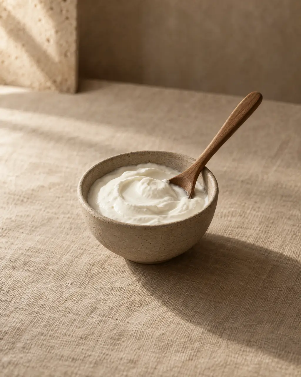 Yogurt, photographed on stone.