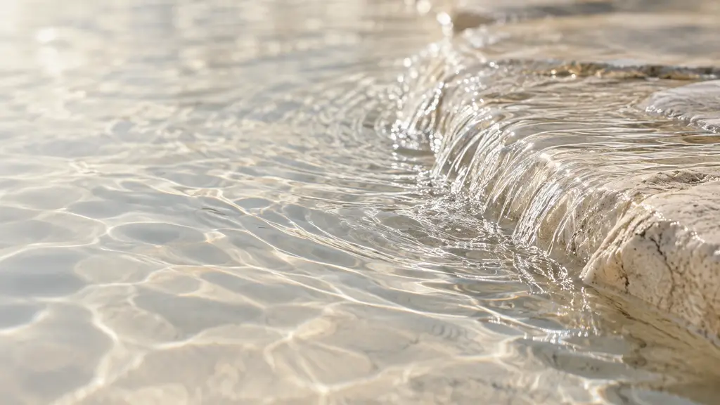 Clear water flowing over a limestone pool edge