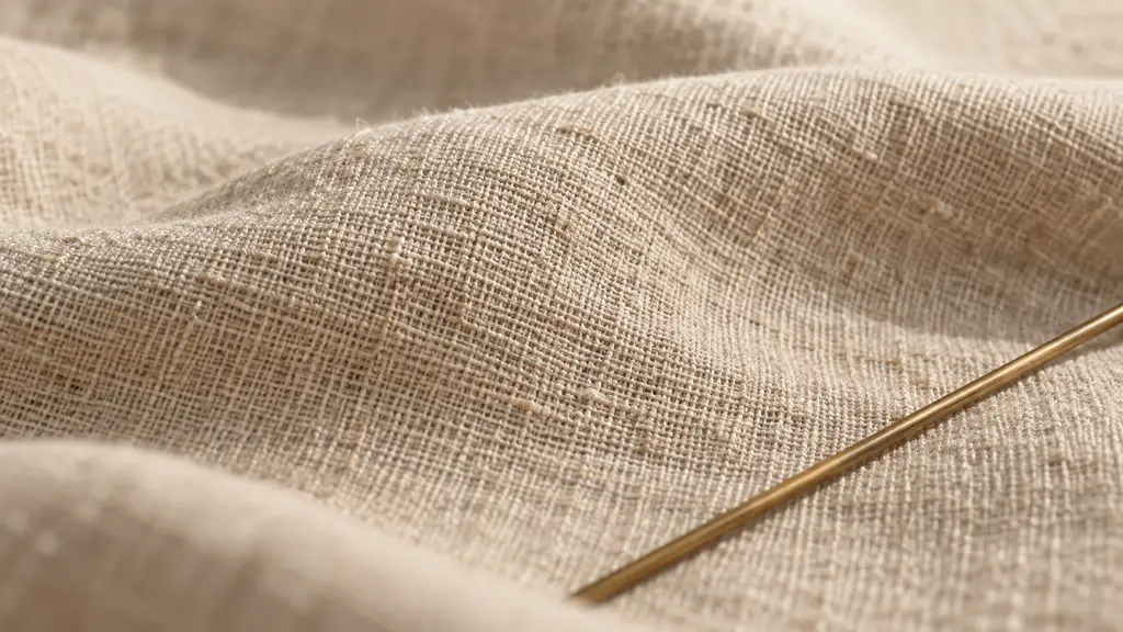 A slim brass rod laid across soft folds of woven linen in warm window light
